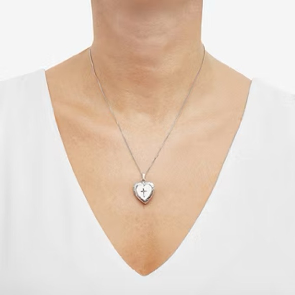 New!! Mother of Pearl Silver Cross Heart Pendant Locket Necklace
